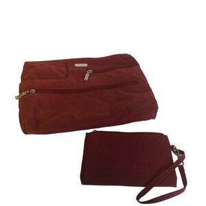 Baggallini Maroon Purse Tablet Bag and Pacsafe RFID-Blocking Wristlet Bag Set